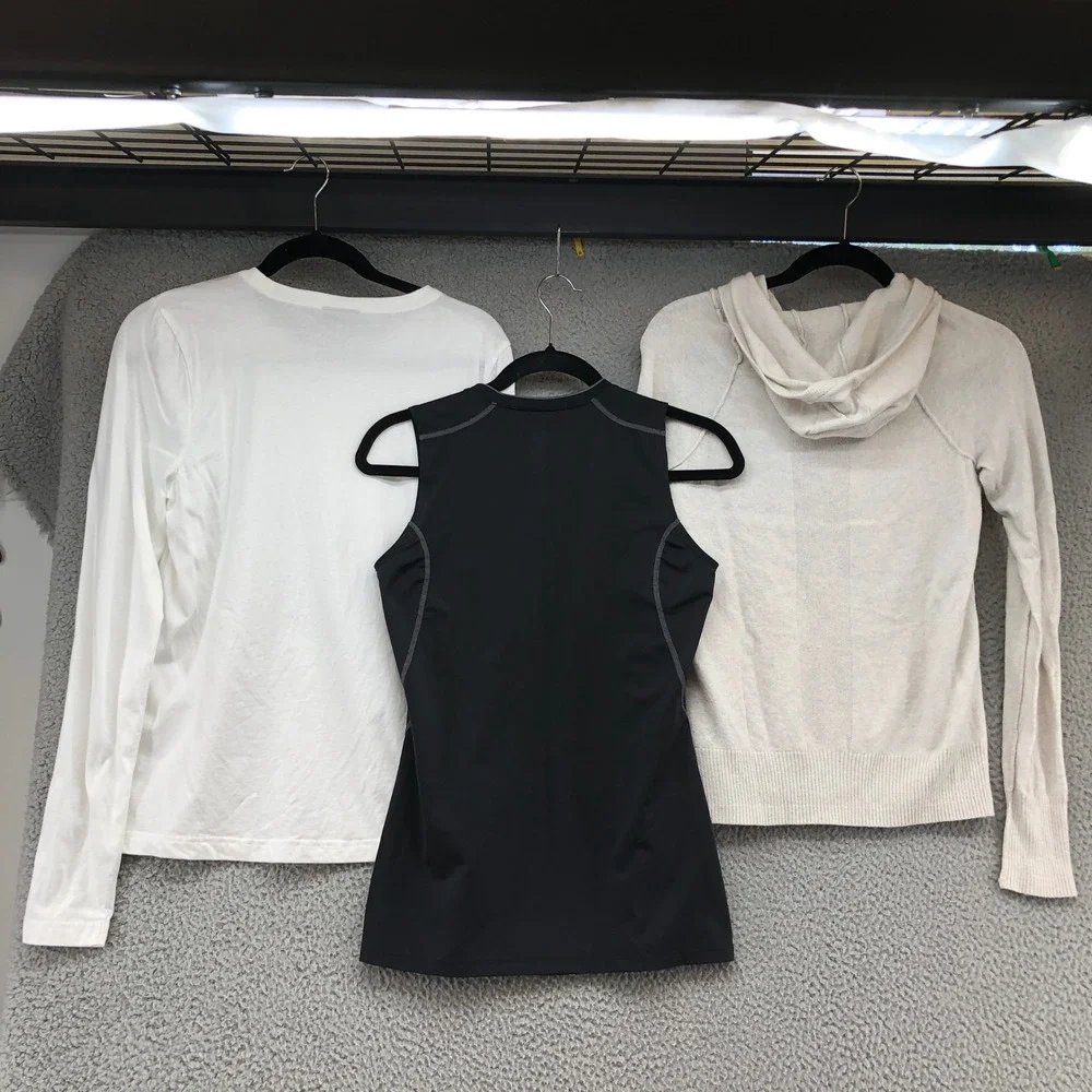 Nike Activewear Lot Womens S PL White Black Oatmeal Hoodie Tank Shirt 3 Piece